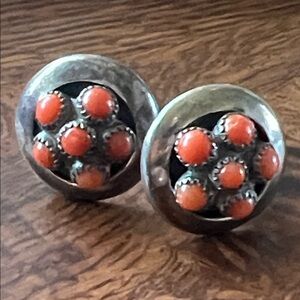 Vintage FRANK PATANIA Sterling Silver Coral Cluster Earrings /FP Thunderbird